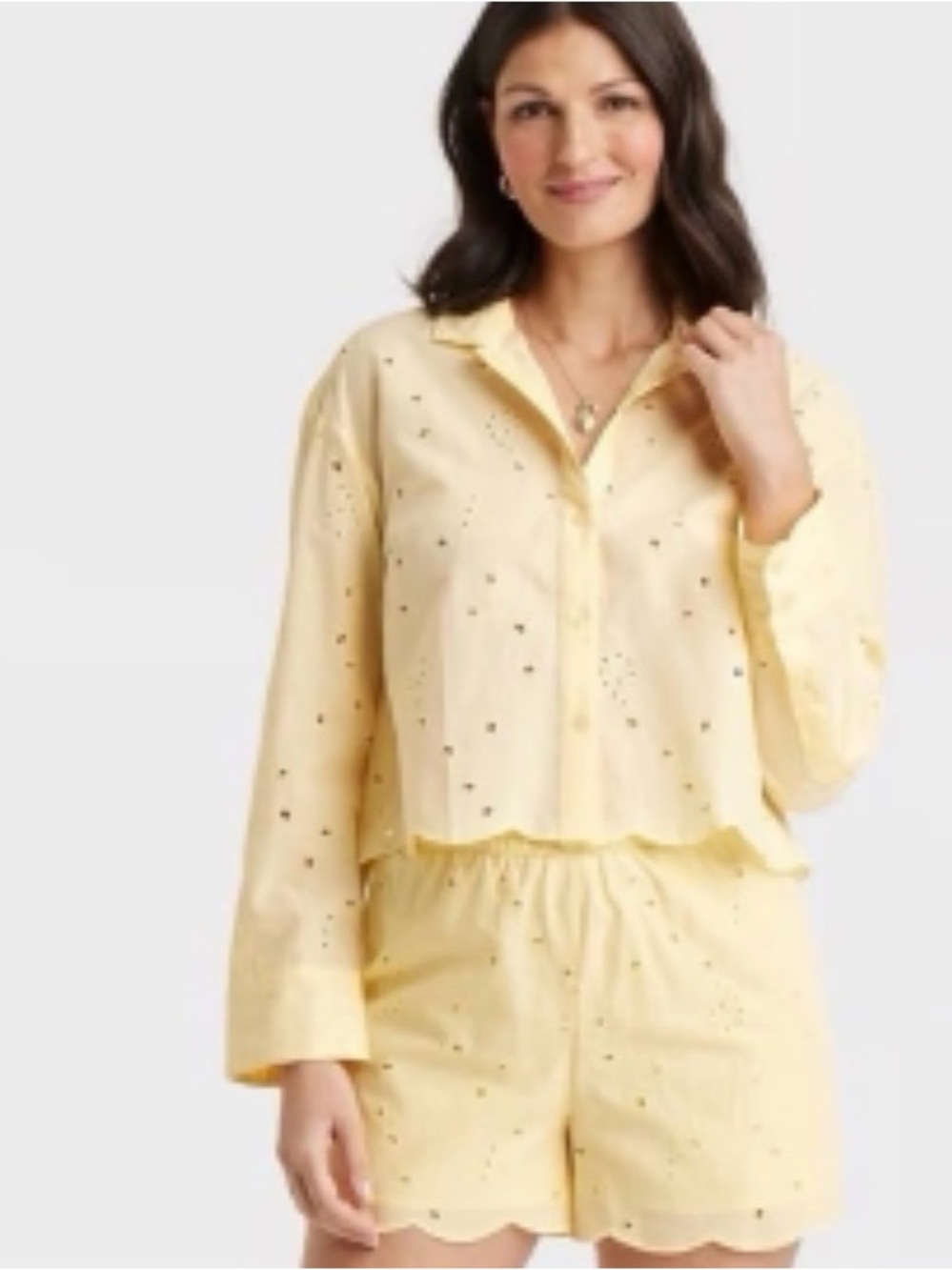 a new day Yellow Eyelet High Waist Shorts and blouse set size S - Picture 2 of 13